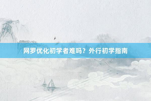 网罗优化初学者难吗？外行初学指南